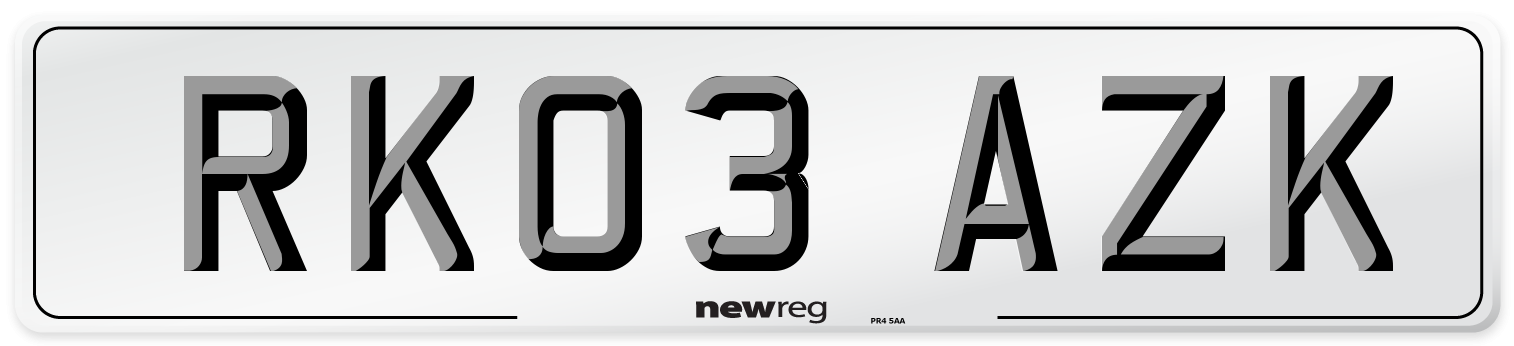 RK03 AZK Number Plate from New Reg